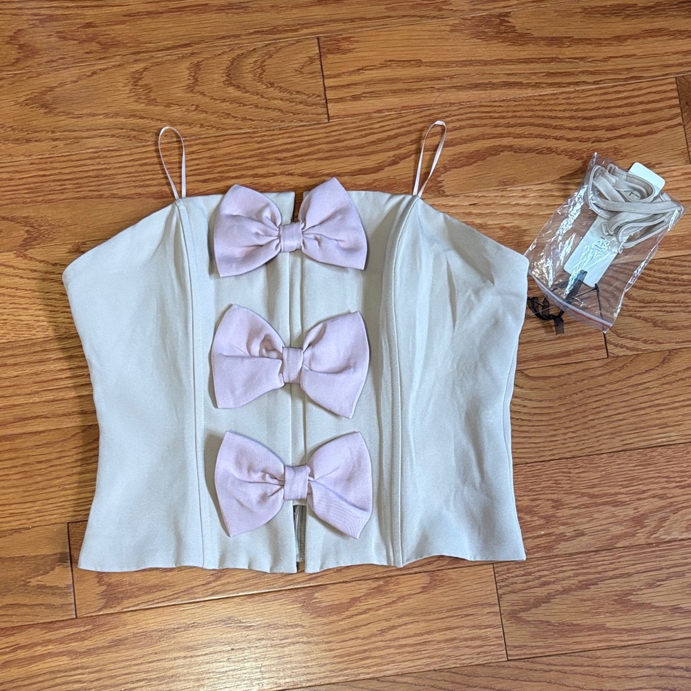 Lulumari Beige Tube Top with Pink Bows